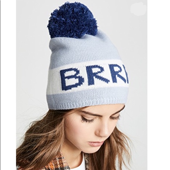 NWT Kate Spade Blue Knit Brrr Pompom Beanie Hat - Picture 3 of 8